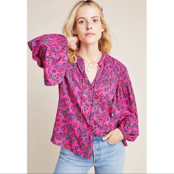 Maeve Tops - Maeve Anthropologie Calais Smocked Peasant Blouse